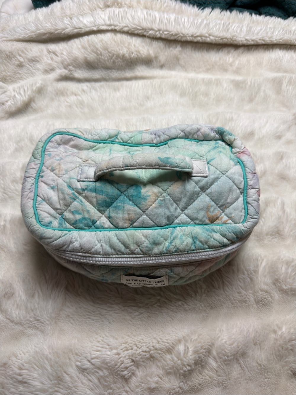 Quilted Mint Floral Travel Cosmetic Bag - Unbranded